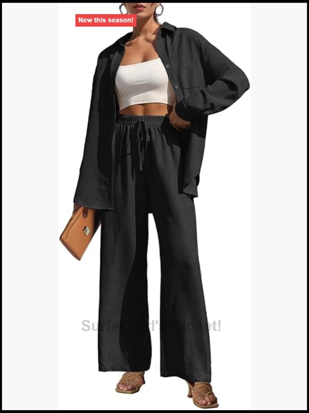 2 Piece Lounge Sets for Women Long Sleeve Button Down Shirts and Wide Leg Pants